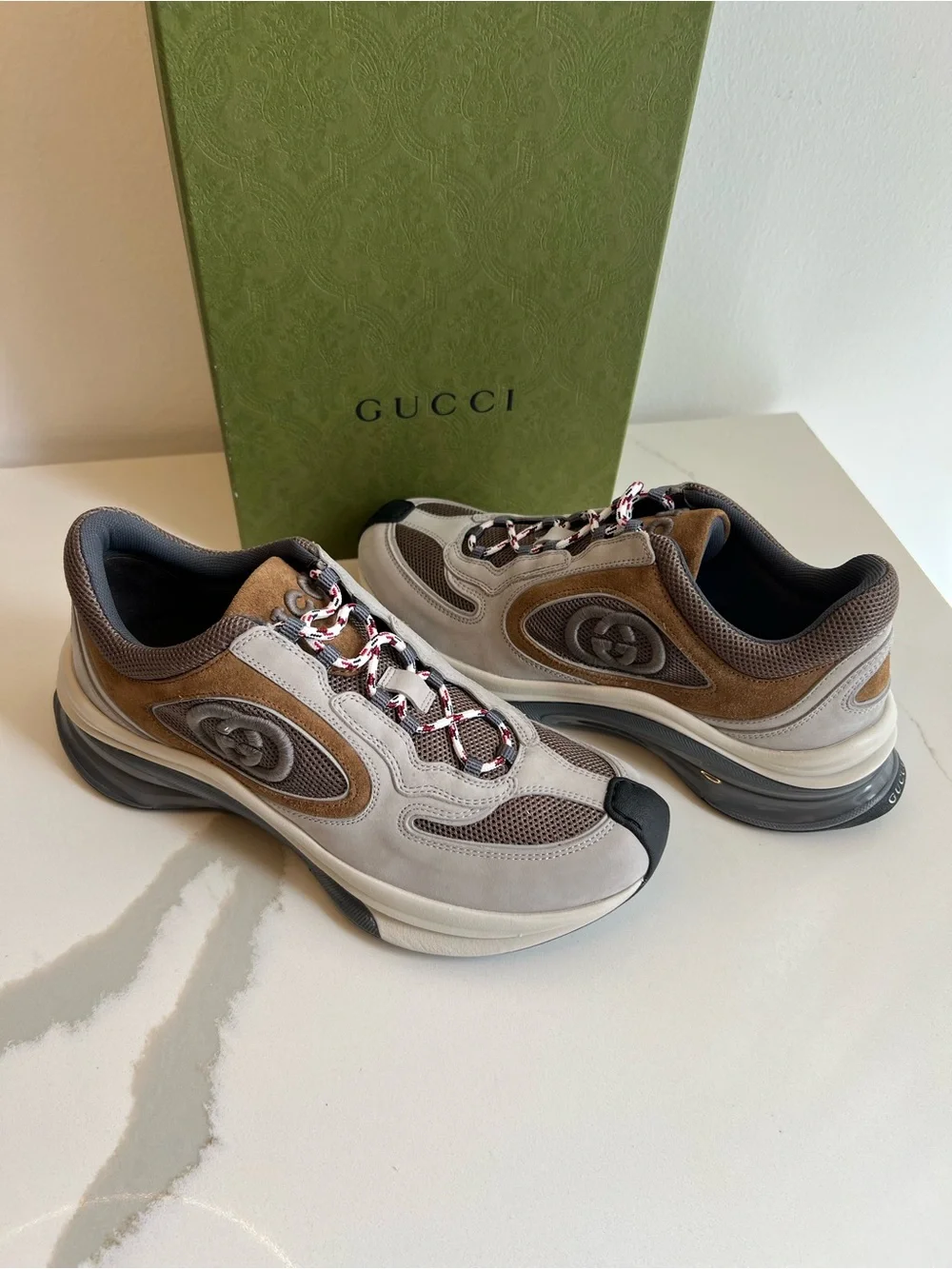 Gucci woman Run  Beige, Brown and Black Retro Runner Sneakers